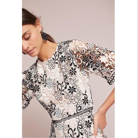 Shoshanna Lupe Guipure Lace Dress Flutter Short Sleeve Anthro Sz 4 Pale Pink NEW - Picture 2 of 16